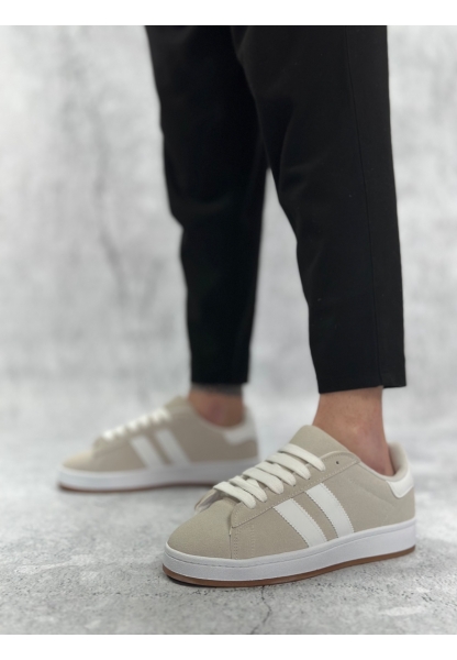 Tugerdi Gri İki Çizgili Kauçuk Taban Bağcıklı Tarz Erkek Günlük Ayakkabı TGE230385