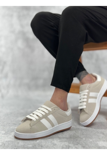 Tugerdi Gri İki Çizgili Kauçuk Taban Bağcıklı Tarz Erkek Günlük Ayakkabı TGE230385