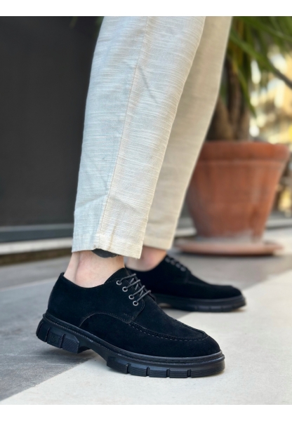 Tugerdi Siyah Süet Bağcıklı Hafif Taban Tarz Klasik Casual Erkek Ayakkabı TGE230387