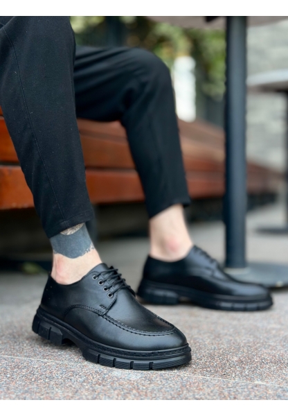 Tugerdi Siyah Bağcıklı Hafif Yüksek Siyah Taban Tarrz Casual Erkek Ayakkabı TGE230387