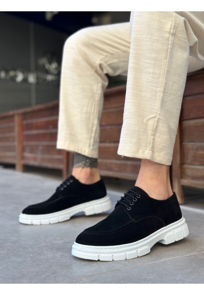 Tugerdi Siyah Süet Bağcıklı Hafif Yüksek Taban Klasik Casual Erkek Ayakkabı TGE230387