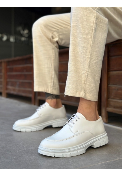 Tugerdi Beyaz Rugan Bağcıklı Hafif Yüksek Taban Tarz Casual Erkek Ayakkabı TGE230387