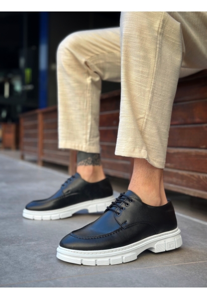 Tugedi Siyah Rugan Hafif Beyaz Taban Bağcıklı Klasik Casual Erkek Ayakkabı TGE230387
