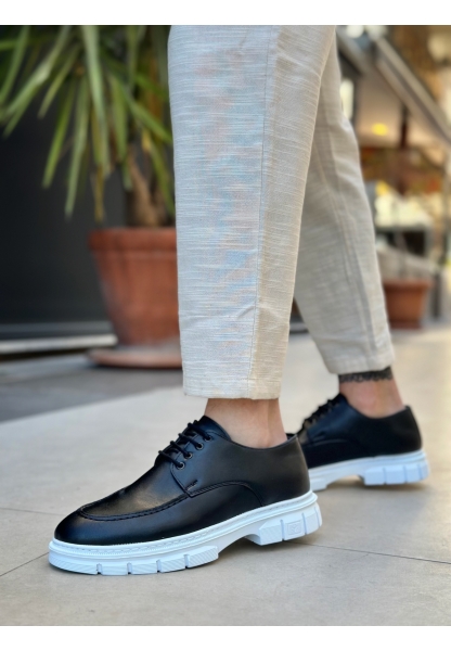 Tugedi Siyah Rugan Hafif Beyaz Taban Bağcıklı Klasik Casual Erkek Ayakkabı TGE230387