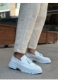 Tugerdi Beyaz Hafif Yüksek Taban Klasik Parlak Püsküllü Tarz Erkek Ayakkabı TGE230390	