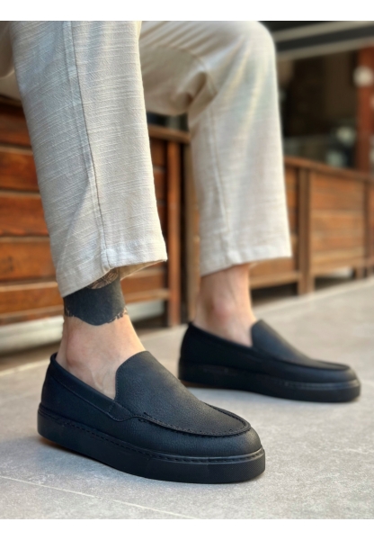 Tugerdi Siyah Hafif Siyah Yüksek Taban Bağcıksız Tarz Erkek Ayakkabı TGE230391