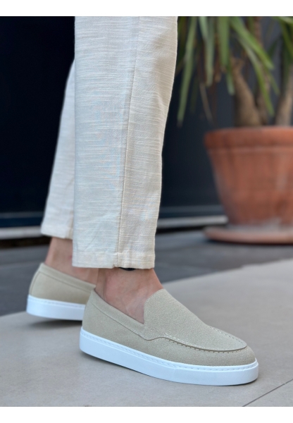 Tugerdi Bej Süet Hafif Yüksek Taban Bağcıksız Tarz Erkek Ayakkabı TGE230391