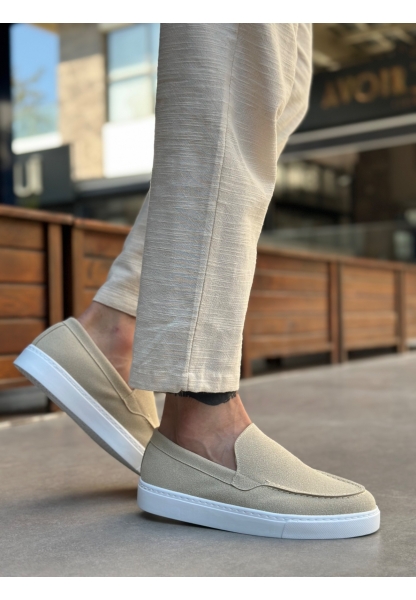 Tugerdi Bej Süet Hafif Yüksek Taban Bağcıksız Tarz Erkek Ayakkabı TGE230391