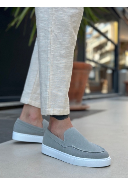 Tugerdi Gri Süet Hafif Yüksek Taban Bağcıksız Tarz Erkek Ayakkabı TGE230391