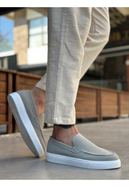 Tugerdi Gri Süet Hafif Yüksek Taban Bağcıksız Tarz Erkek Ayakkabı TGE230391