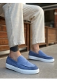 Tugerdi Mavi Süet Hafif Yüksek Taban Bağcıksız Tarz Erkek Ayakkabı TGE230391