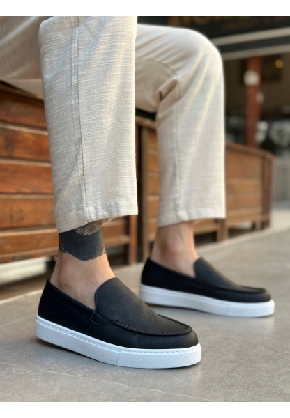 Tugerdi Siyah Hafif Yüksek Taban Bağcıksız Tarz Erkek Ayakkabı TGE230391