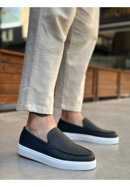 Tugerdi Siyah Hafif Yüksek Taban Bağcıksız Tarz Erkek Ayakkabı TGE230391