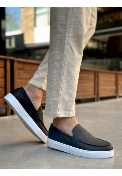 Tugerdi Siyah Hafif Yüksek Taban Bağcıksız Tarz Erkek Ayakkabı TGE230391