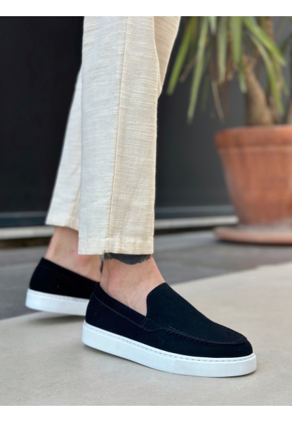 Tugerdi Siyah Süet Hafif Yüksek Taban Bağcıksız Tarz Erkek Ayakkabı TGE230391