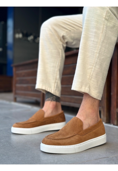 Tugerdi Taba Süet Hafif Yüksek Taban Bağcıksız Tarz Erkek Ayakkabı TGE230391