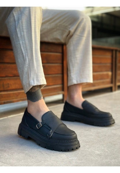 Tugerdi Siyah Tokalı Hafif Yüksek Siyah Taban Tarz Erkek Ayakkabı TGE230392