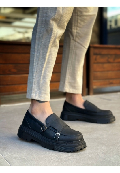 Tugerdi Siyah Tokalı Hafif Yüksek Siyah Taban Tarz Erkek Ayakkabı TGE230392