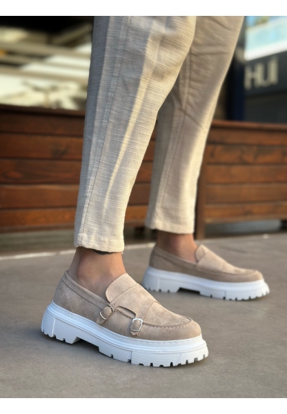 Tugerdi Krem Süet Tokalı Hafif Yüksek Taban Tarz Erkek Ayakkabı TGE230392