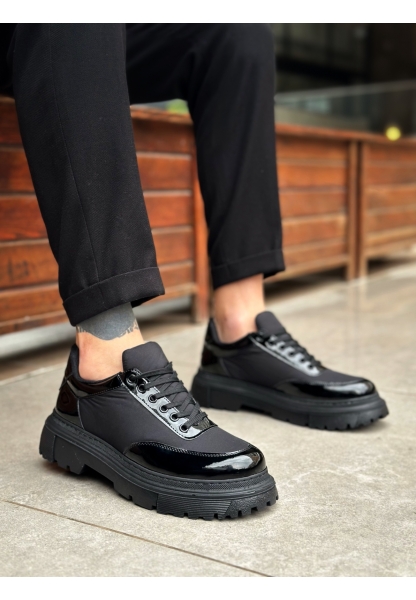 Tugerdi Siyah Rugan Bağcıklı Paraşüt Detaylı Yüksek Hafif Taban Tarz Erkek Ayakkabı TGE230393