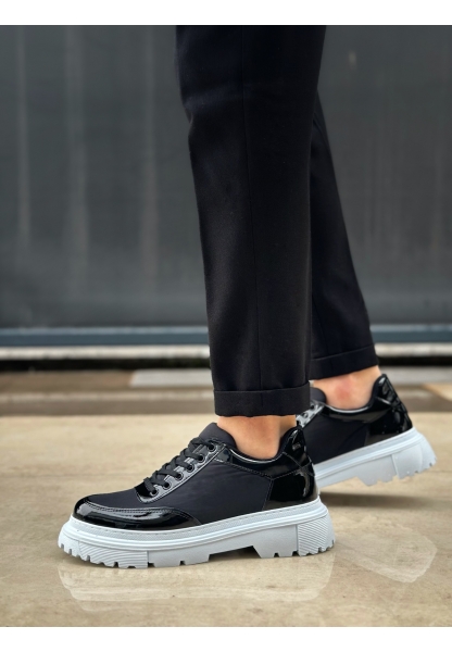 Tugerdi Siyah Rugan Paraşüt Detay Bağcıklı Yüksek Hafif Taban Tarz Erkek Ayakkabı TGE230393