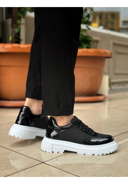 Tugerdi Siyah Rugan Paraşüt Detay Bağcıklı Yüksek Hafif Taban Tarz Erkek Ayakkabı TGE230393