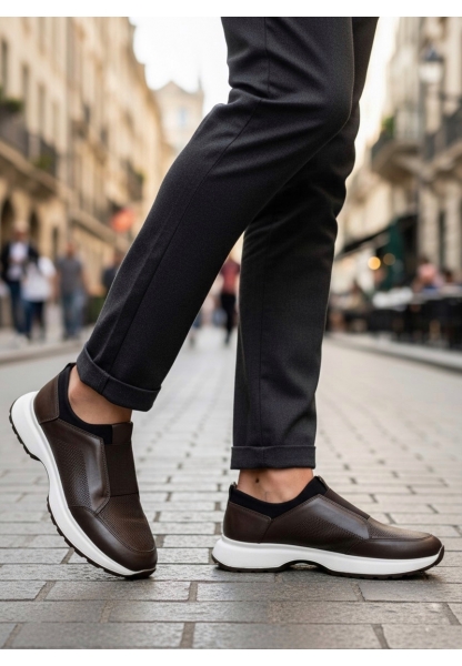 TGE0244 İçi Dışı Hakiki Deri Bantlı Rahat Taban Casual Kahverengi Erkek Ayakkabı