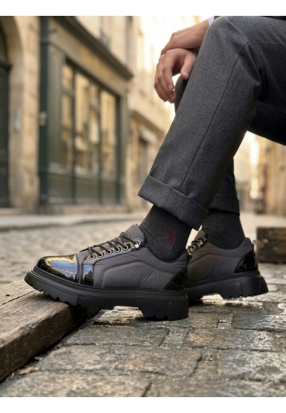 Tugerdi Gri Rugan Paraşüt Detay Akıllı Lastik Bağcık Yüksek Taban Günlük Erkek Ayakkabı TGE230395