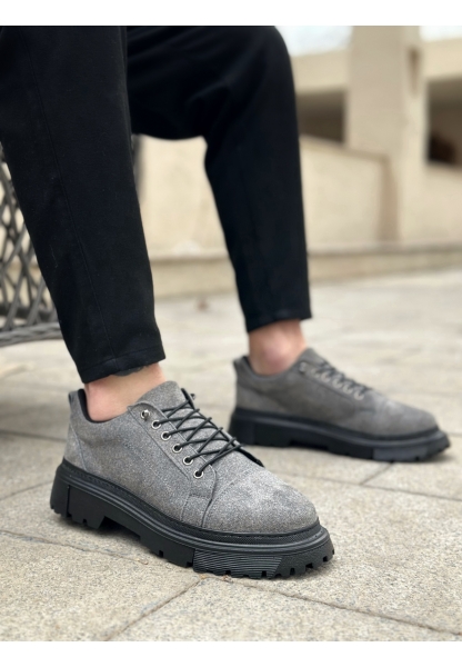 Tugerdi Gri Süet Akıllı Lastik Bağcık Yüksek Hafif Taban Erkek Günlük Ayakkabı TGE230395