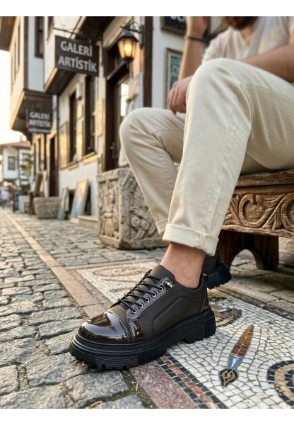 Tugerdi Kahverengi Rugan Paraşüt Detay Akıllı Lastik Bağcık Yüksek Taban Tarz Erkek Ayakkabı TGE230395