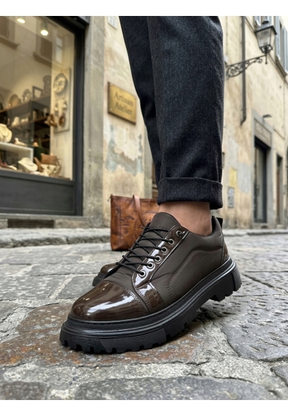 Tugerdi Kahverengi Rugan Paraşüt Detay Akıllı Lastik Bağcık Yüksek Taban Tarz Erkek Ayakkabı TGE230395