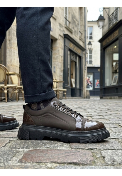 Tugerdi Kahverengi Rugan Paraşüt Detay Akıllı Lastik Bağcık Yüksek Taban Tarz Erkek Ayakkabı TGE230395