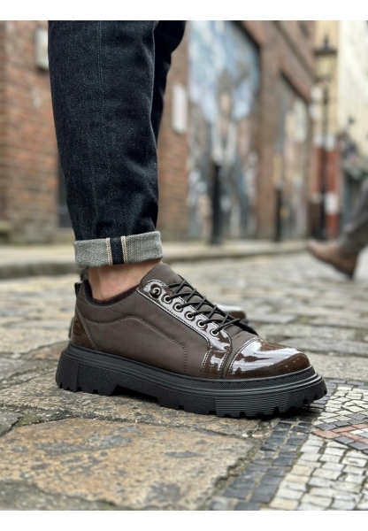 Tugerdi Kahverengi Rugan Paraşüt Detay Akıllı Lastik Bağcık Yüksek Taban Tarz Erkek Ayakkabı TGE230395