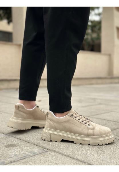 Tugerdi Krem Süet Akıllı Lastik Bağcık Yüksek Hafif Taban Erkek Günlük Ayakkabı TGE230395