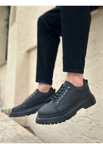 TGE0245 Siyah Akıllı Lastik Bağcık Yüksek Siyah Taban Günlük Erkek Ayakkabı
