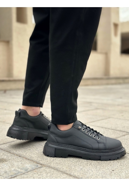 TGE0245 Siyah Akıllı Lastik Bağcık Yüksek Siyah Taban Günlük Erkek Ayakkabı