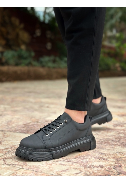 TGE0245 Siyah Akıllı Lastik Bağcık Yüksek Siyah Taban Günlük Erkek Ayakkabı