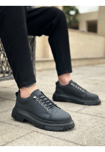 TGE0245 Siyah Akıllı Lastik Bağcık Yüksek Siyah Taban Günlük Erkek Ayakkabı