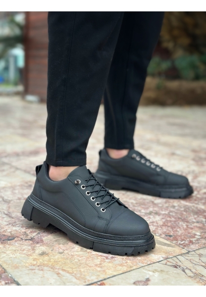 TGE0245 Siyah Akıllı Lastik Bağcık Yüksek Siyah Taban Günlük Erkek Ayakkabı