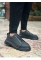 TGE0245 Siyah Akıllı Lastik Bağcık Yüksek Siyah Taban Günlük Erkek Ayakkabı