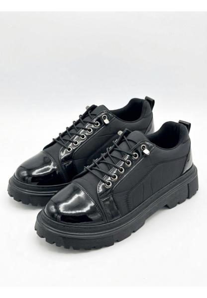 Tugerdi Siyah Rugan Paraşüt Detayl Akıllı Lastik Bağcık Yüksek Taban Tarz Erkek Ayakkabı TGE230395