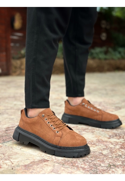 Tugerdi Taba Süet Akıllı Lastik Bağcık Yüksek Siyah Taban Erkek Günlük Ayakkabı TGE230395