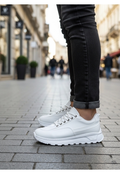 TGE0246 Beyaz Bağcıklı Yüksek Taban Günlük Erkek Ayakkabı