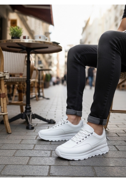 TGE0246 Beyaz Bağcıklı Yüksek Taban Günlük Erkek Ayakkabı