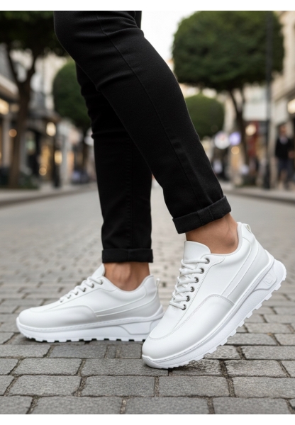 TGE0246 Beyaz Bağcıklı Yüksek Taban Günlük Erkek Ayakkabı