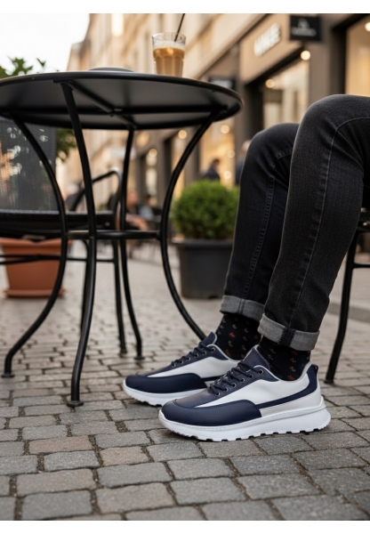 TGE0246 Lacivert Bağcıklı Yüksek Beyaz Taban Günlük Erkek Ayakkabı
