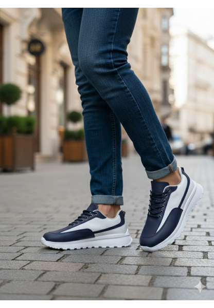 TGE0246 Lacivert Bağcıklı Yüksek Beyaz Taban Günlük Erkek Ayakkabı