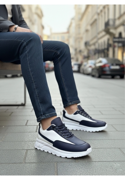 TGE0246 Lacivert Bağcıklı Yüksek Beyaz Taban Günlük Erkek Ayakkabı