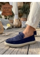 TGE0251 %100 İçi Dışı Hakiki Deri Erkek Lacivert Süet Casual Loafer Kauçuk Rahat Taban Dikişli Ayakkabı