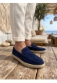 TGE0251 %100 İçi Dışı Hakiki Deri Erkek Lacivert Süet Casual Loafer Kauçuk Rahat Taban Dikişli Ayakkabı
